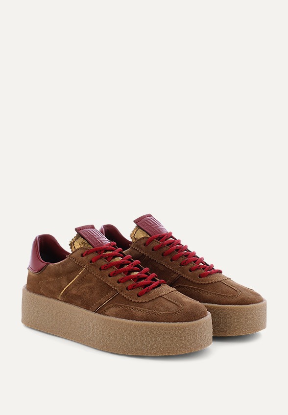 SNEAKERSY BAZAR Z ZAMSZOWEJ SKÓRY KONIAKOWY BRĄZ
