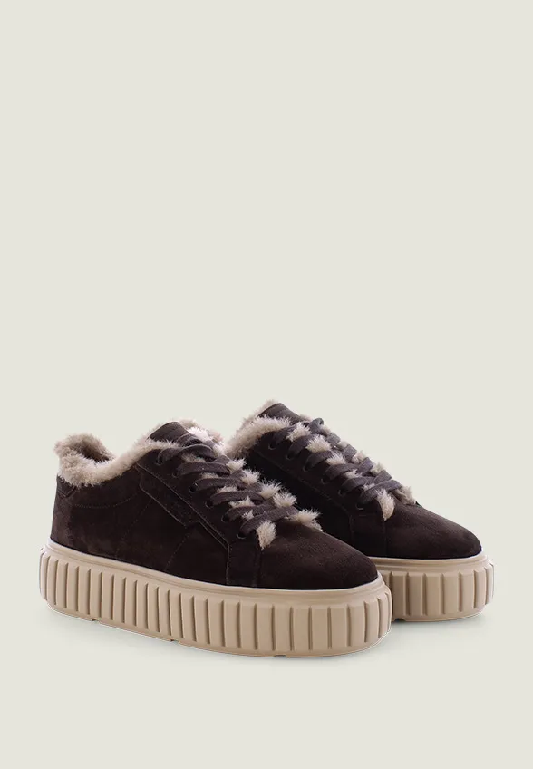 SNEAKERSY ZAP ZE SKÓRY JAGNIĘCEJ CZEKOLADOWY BRĄZ