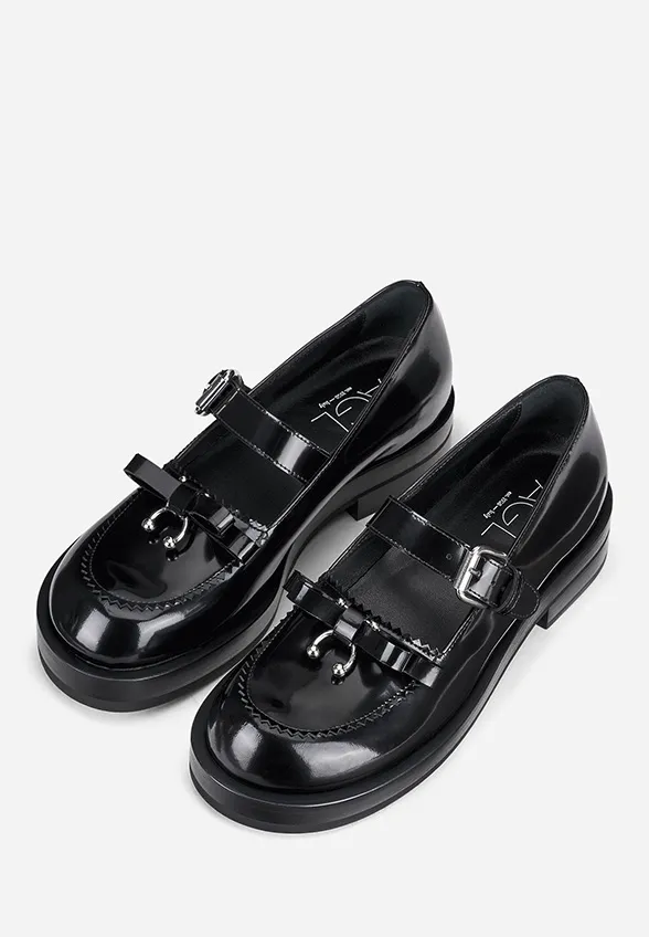 LOAFERSY SKÓRZANE TRUDY RIBBON CZARNE