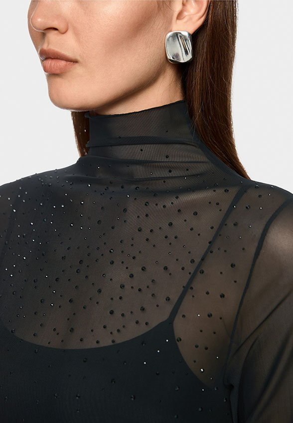 LONGSLEEVE Z GOLFEM I BŁYSZCZACYMI KAMIENIAMI CZARNY