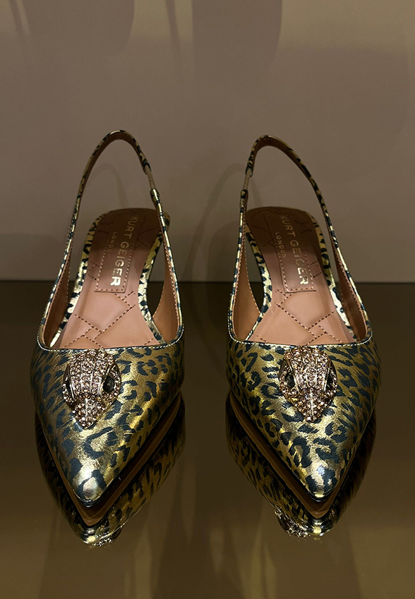 SZPILKI BELGRAVIA SLING BACK W PANTERKĘ ZŁOTE