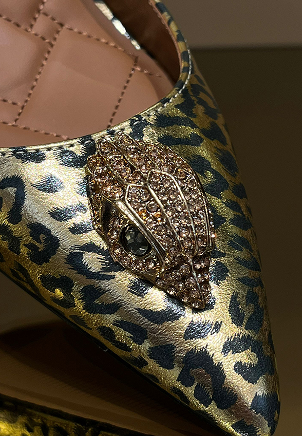 SZPILKI BELGRAVIA SLING BACK W PANTERKĘ ZŁOTE