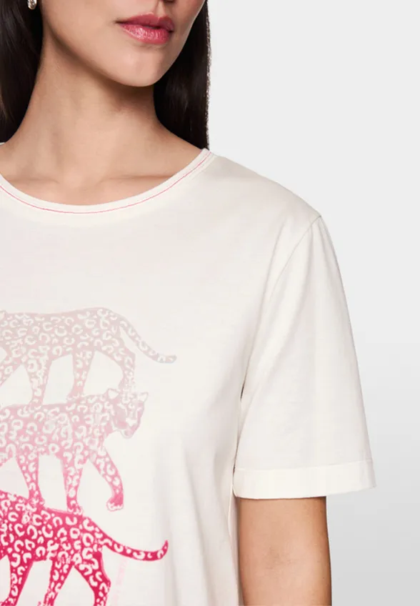 T-SHIRT Z AKSAMITNYM NADRUKIEM KREMOWY
