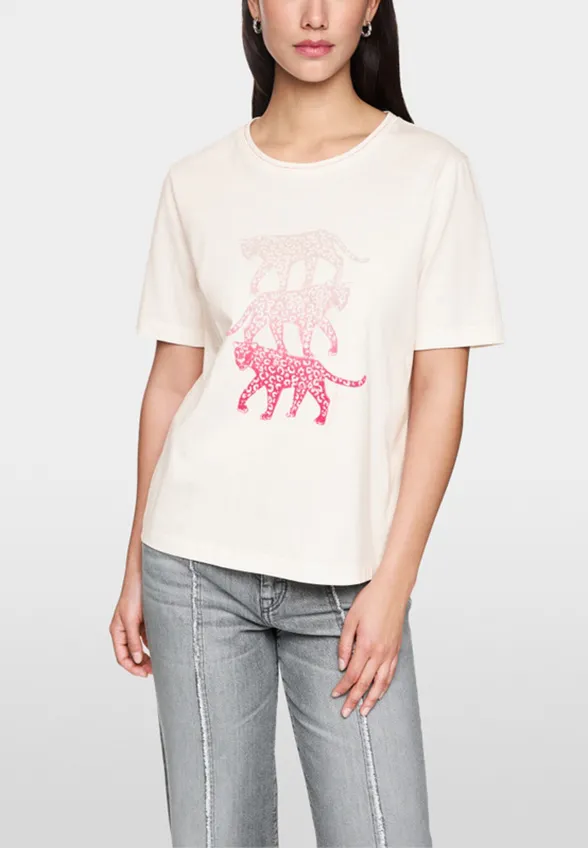 T-SHIRT Z AKSAMITNYM NADRUKIEM KREMOWY