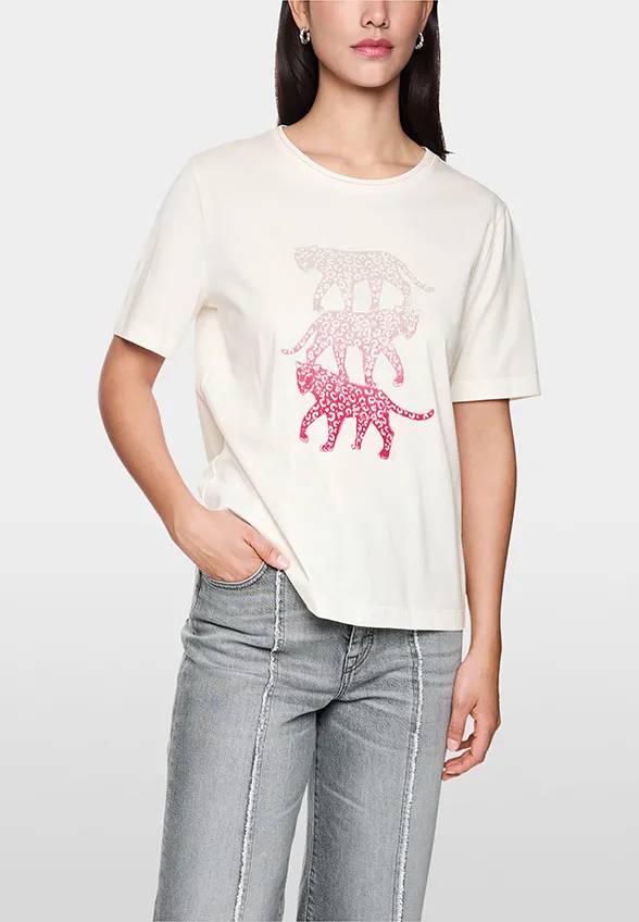 T-SHIRT Z AKSAMITNYM NADRUKIEM KREMOWY