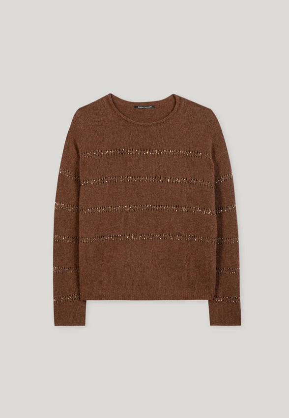 SWETER Z BŁYSZCZĄCYMI CEKINAMI BRĄZOWY