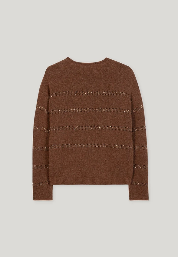 SWETER Z BŁYSZCZĄCYMI CEKINAMI BRĄZOWY