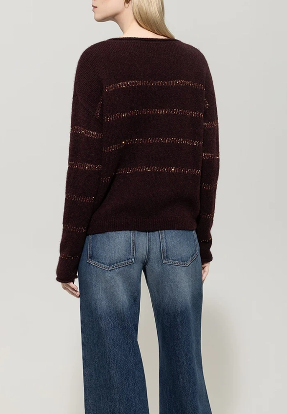 SWETER Z BŁYSZCZĄCYMI CEKINAMI BURGUNDOWY