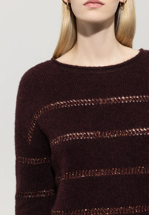 SWETER Z BŁYSZCZĄCYMI CEKINAMI BURGUNDOWY