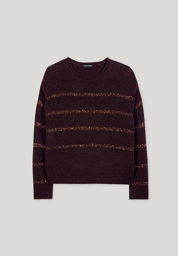 SWETER Z BŁYSZCZĄCYMI CEKINAMI BURGUNDOWY