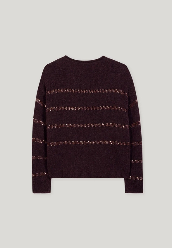 SWETER Z BŁYSZCZĄCYMI CEKINAMI BURGUNDOWY