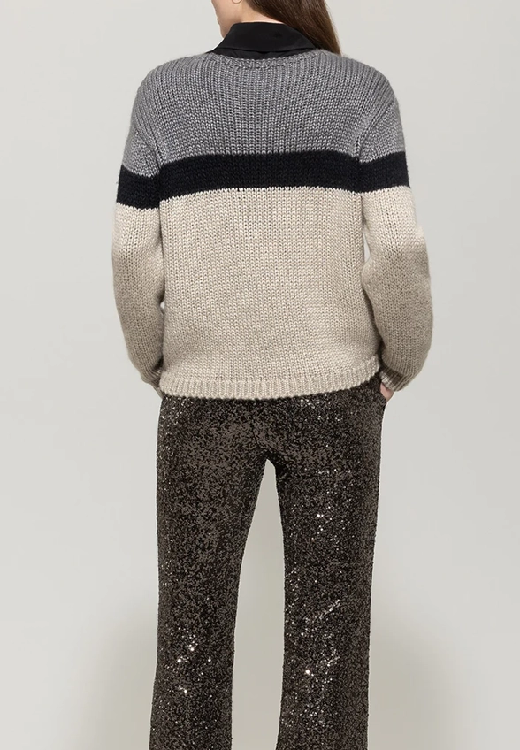 SWETER W BLOKI KOLORÓW SZARY