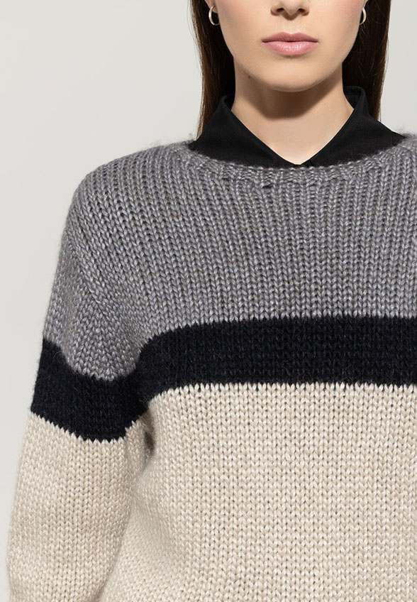 SWETER W BLOKI KOLORÓW SZARY