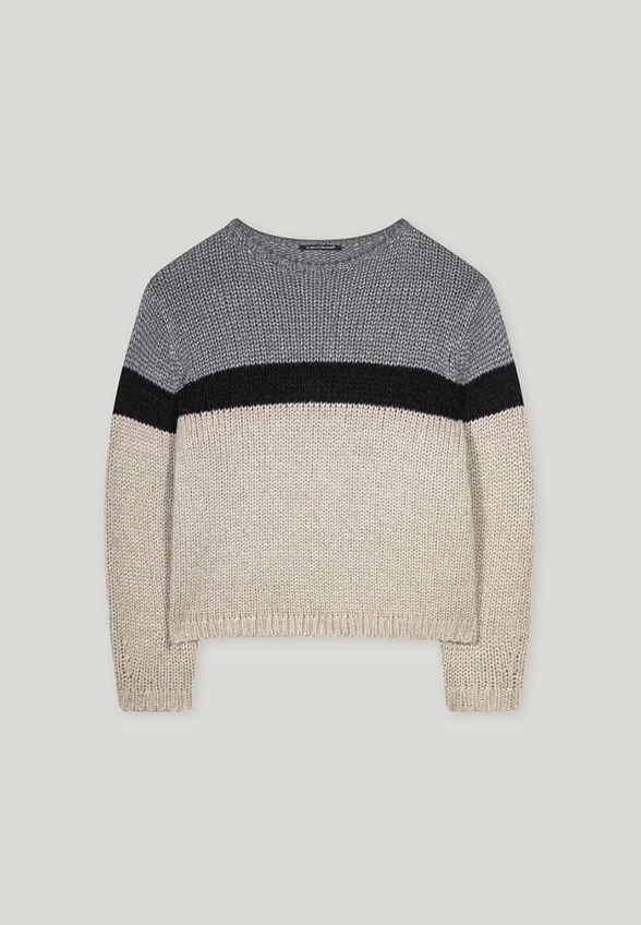 SWETER W BLOKI KOLORÓW SZARY