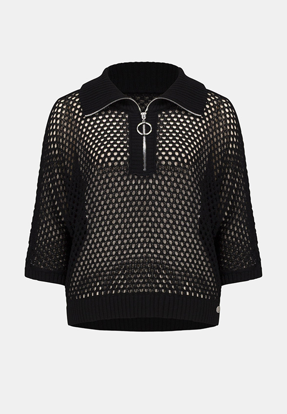 SWETER DZIANINOWY Z KOŁNIERZEM CZARNY