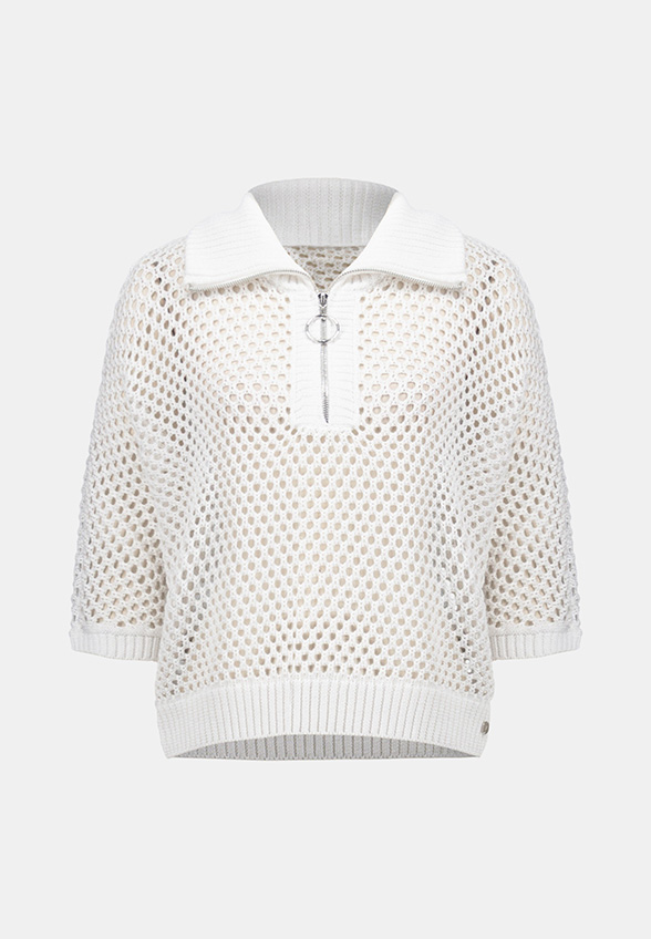 SWETER DZIANINOWY Z KOŁNIERZEM BIAŁY
