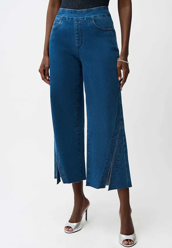 SPODNIE JEANSOWE WIDE-LEG Z KRYSZTAŁKAMI NIEBIESKIE