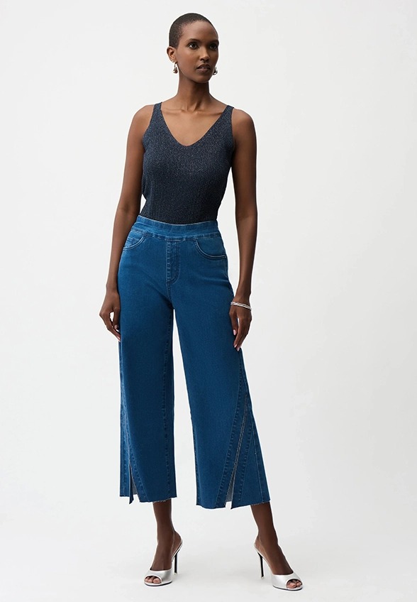 SPODNIE JEANSOWE WIDE-LEG Z KRYSZTAŁKAMI NIEBIESKIE