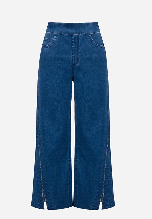 SPODNIE JEANSOWE WIDE-LEG Z KRYSZTAŁKAMI NIEBIESKIE