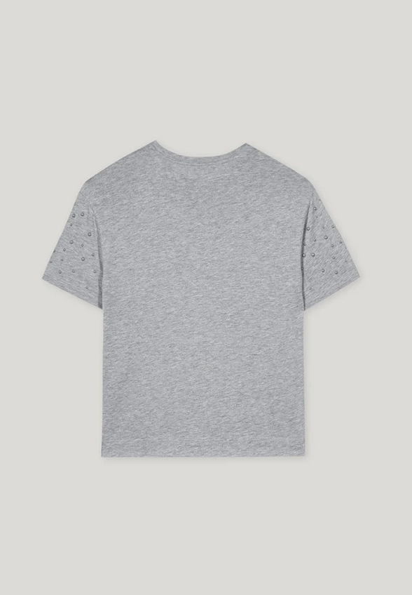 T-SHIRT Z PERŁOWYMI DETALAMI SZARY