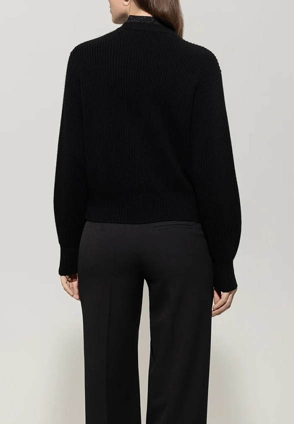 SWETER PRĄŻKOWANY KASZMIROWY CZARNY