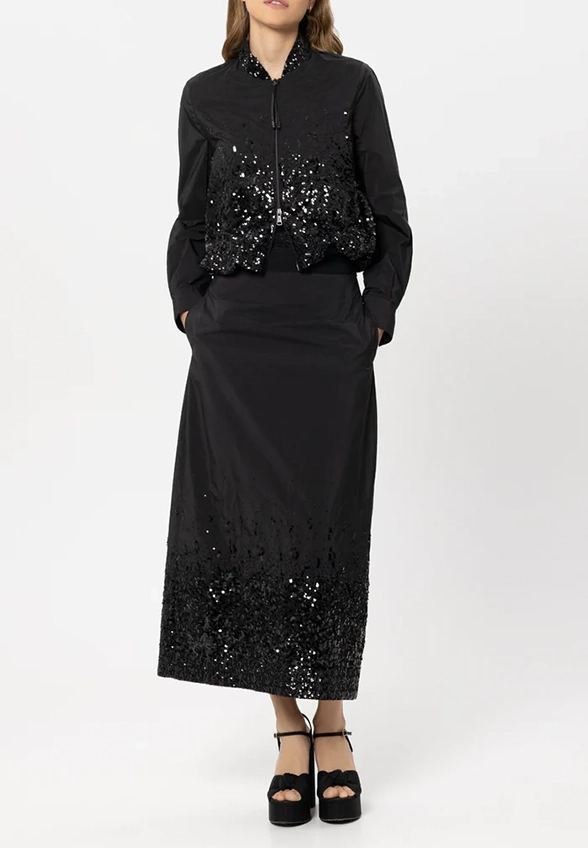 BLUZA Z TAFTY Z CEKINAMI CZARNA