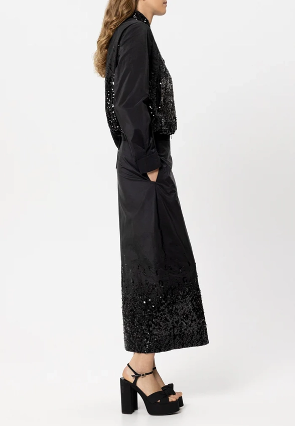 BLUZA Z TAFTY Z CEKINAMI CZARNA