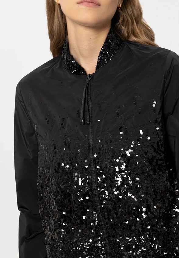 BLUZA Z TAFTY Z CEKINAMI CZARNA