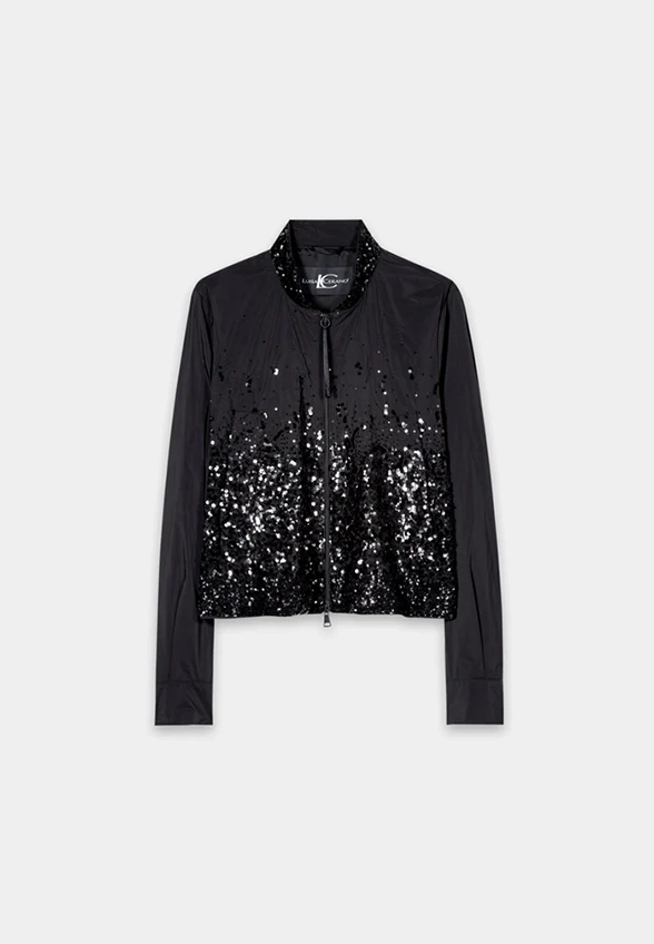 BLUZA Z TAFTY Z CEKINAMI CZARNA