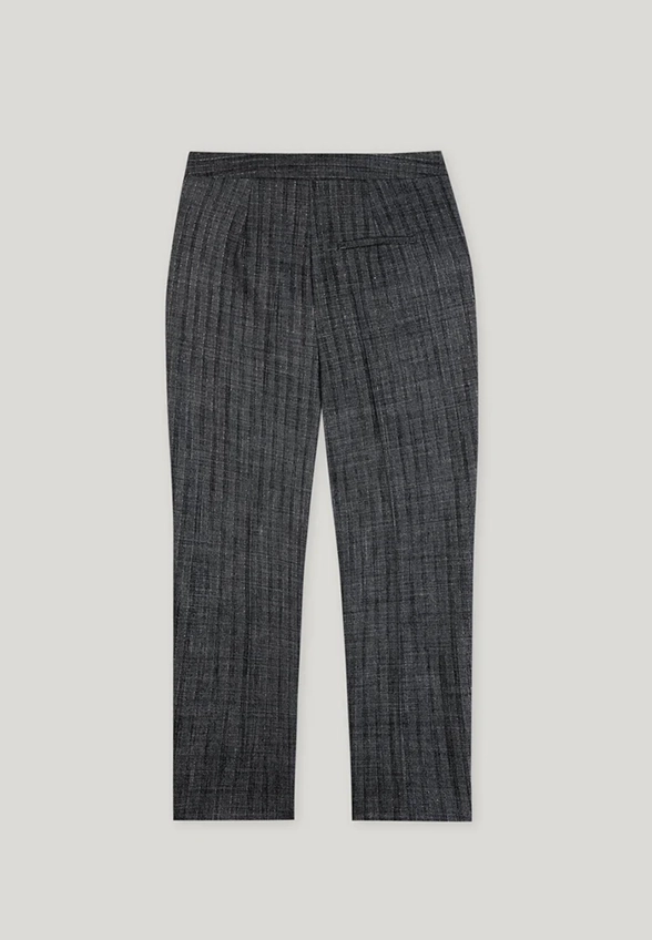 SPODNIE ZWĘŻANE W PRĄŻKI CIEMNO-SZARE