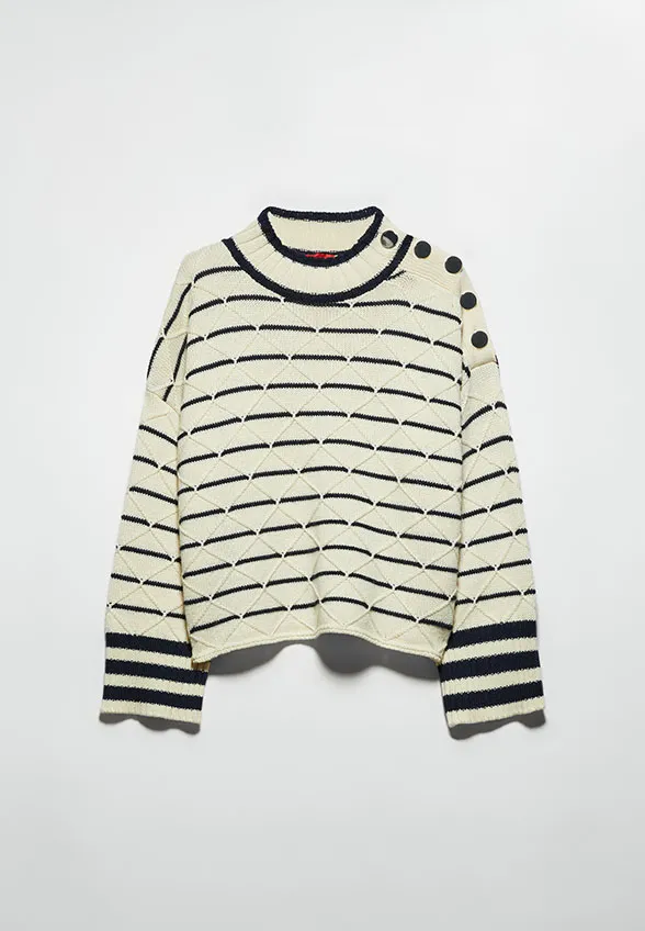 SWETER PAGGIO W PASKI KREMOWY
