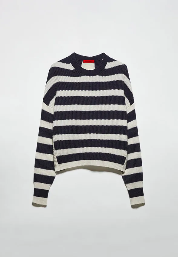 SWETER BRANDY Z CZYSTEGO KASZMIRU GRANATOWO-BIAŁY