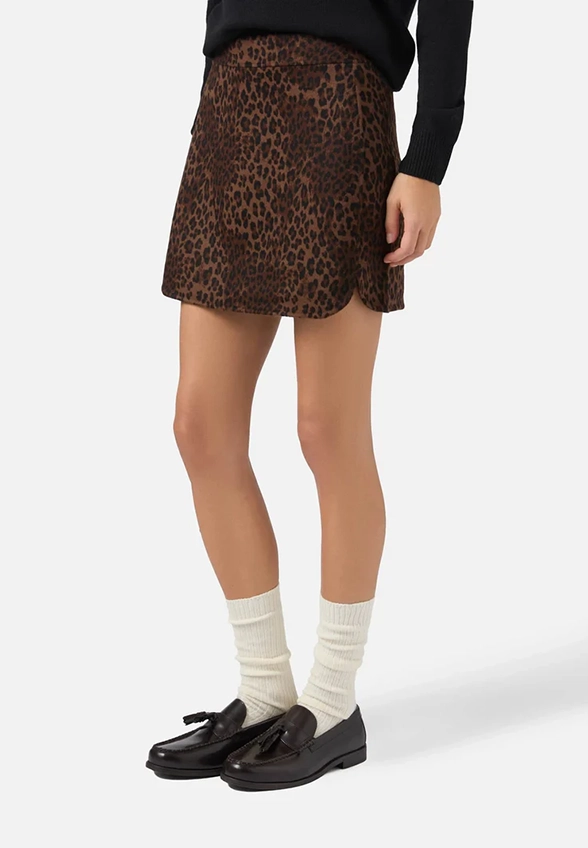 SPÓDNICA EIRA DOUBLE DARK LEOPARD BRĄZOWA