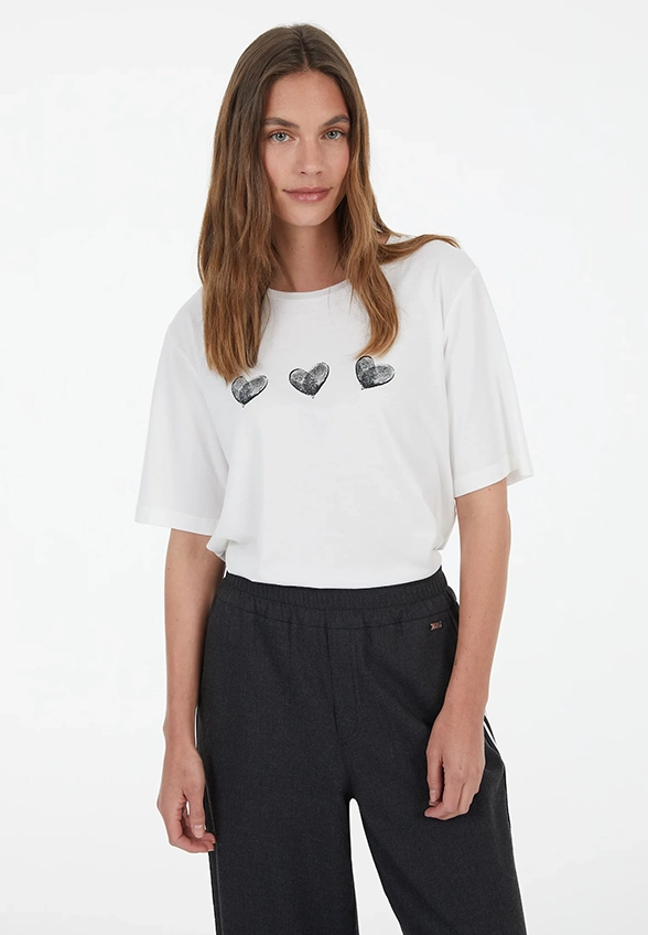 T-SHIRT Z GRAFICZNYM NADRUKIEM BIAŁY