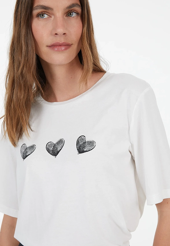 T-SHIRT Z GRAFICZNYM NADRUKIEM BIAŁY