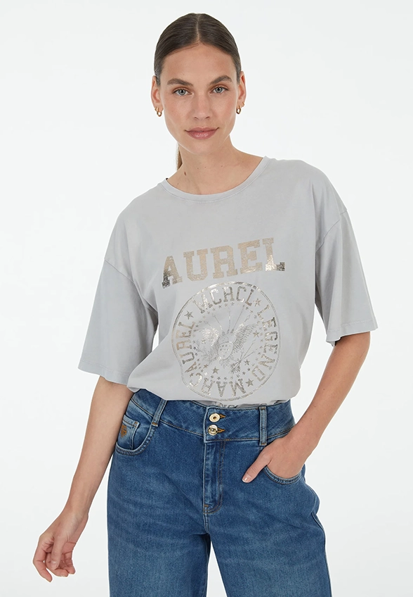 T-SHIRT Z FOLIOWYM NADRUKIEM SZARY