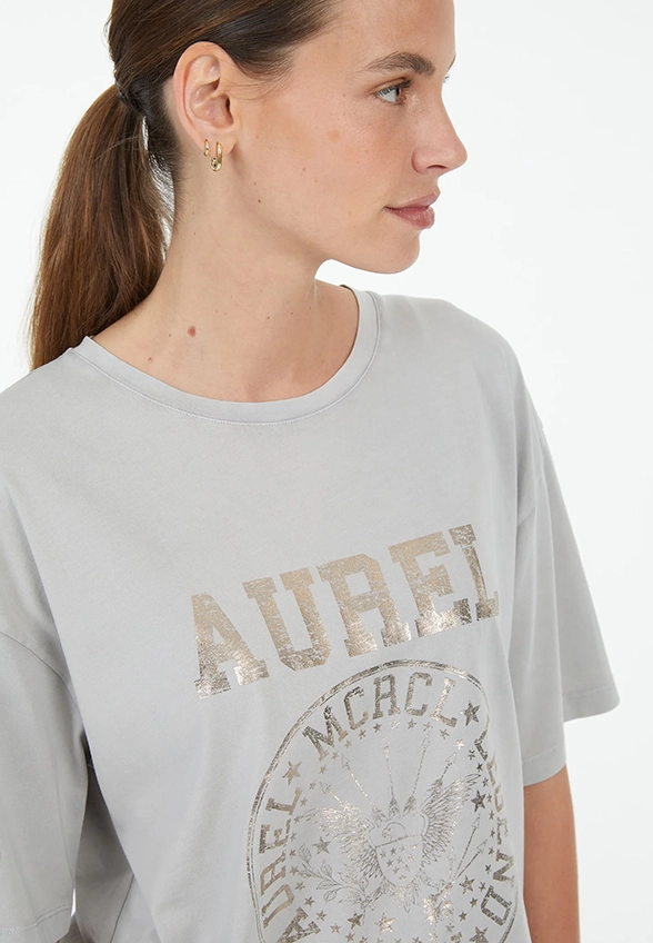 T-SHIRT Z FOLIOWYM NADRUKIEM SZARY