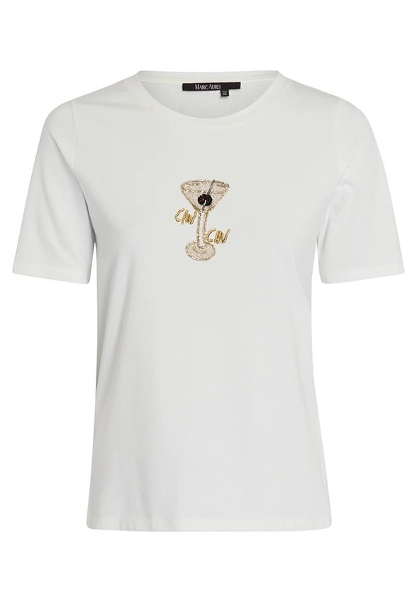 T-SHIRT Z PERŁOWĄ APLIKACJĄ BIAŁY