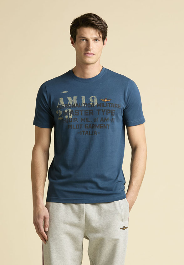 T-SHIRT MĘSKI Z CZYSTEJ BAWEŁNY NIEBIESKI