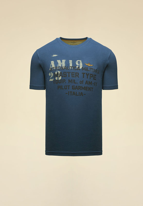 T-SHIRT MĘSKI Z CZYSTEJ BAWEŁNY NIEBIESKI