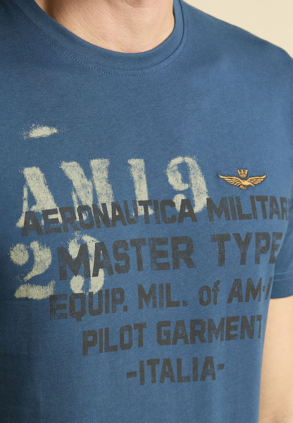 T-SHIRT MĘSKI Z CZYSTEJ BAWEŁNY NIEBIESKI