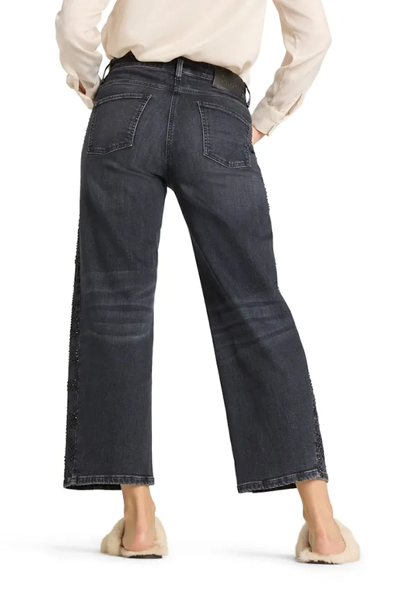 SPODNIE JEANSOWE ORIA STRASS O-SHAPE GRAFITOWE