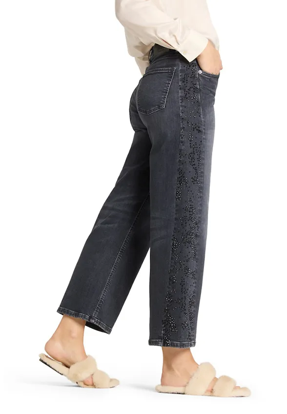 SPODNIE JEANSOWE ORIA STRASS O-SHAPE GRAFITOWE