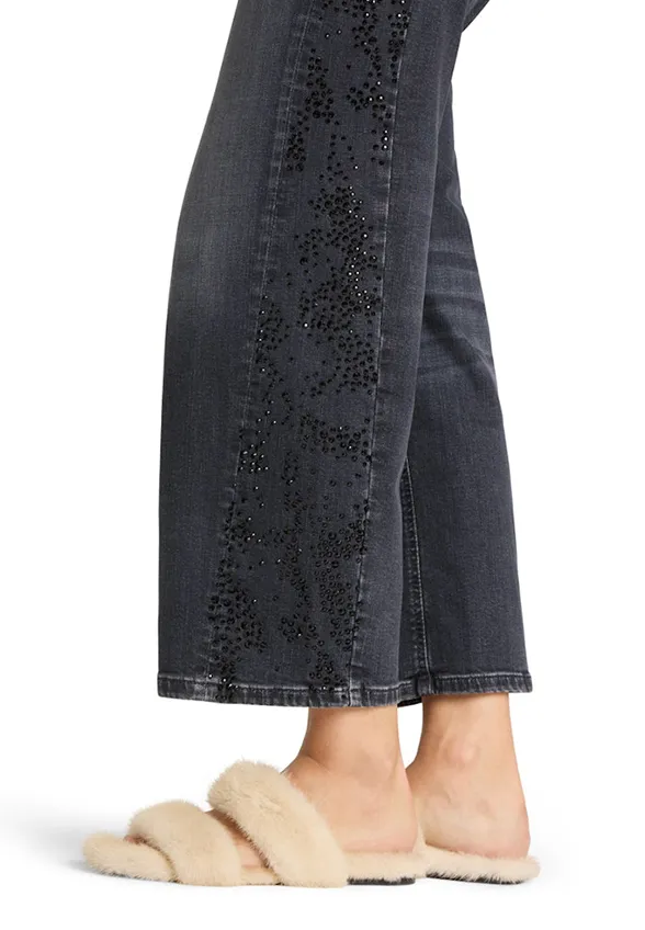 SPODNIE JEANSOWE ORIA STRASS O-SHAPE GRAFITOWE