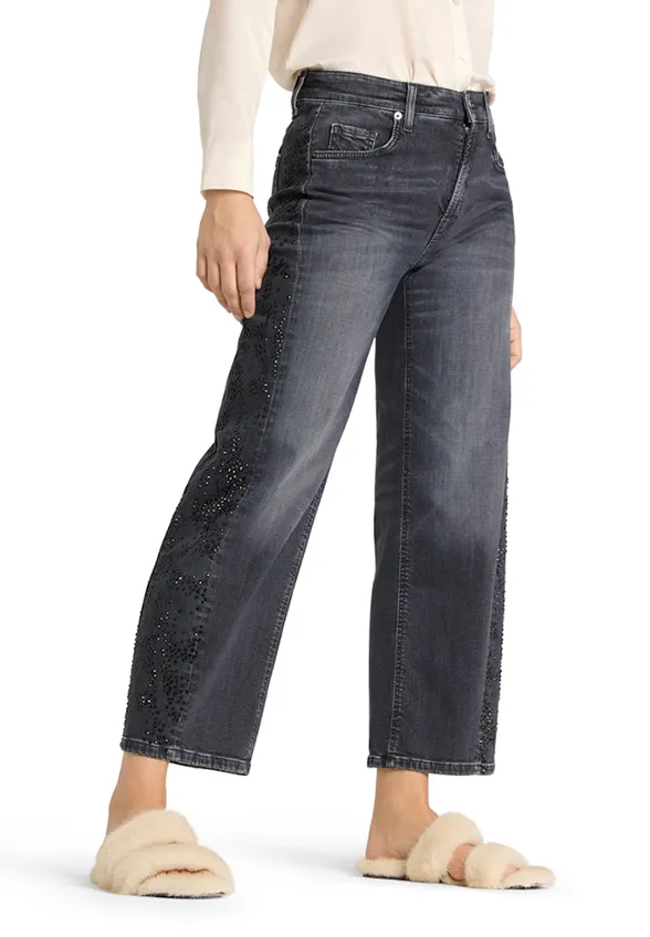 SPODNIE JEANSOWE ORIA STRASS O-SHAPE GRAFITOWE