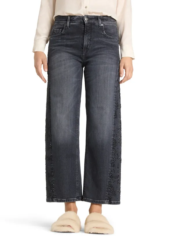 SPODNIE JEANSOWE ORIA STRASS O-SHAPE GRAFITOWE