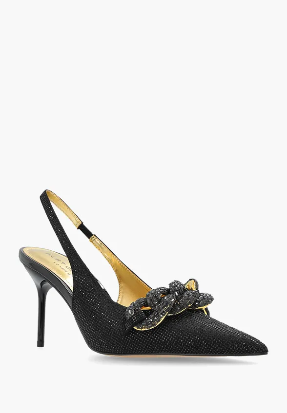 SZPILKI CRYSTAL CHAIN SLINGBACK CZARNE