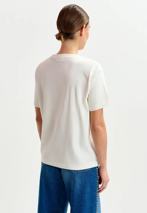 T-SHIRT Z CEKINOWYM HAFTEM KREMOWY