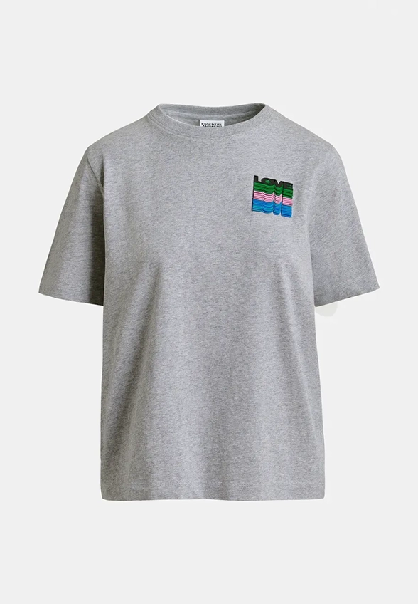 T-SHIRT Z CEKINOWYM HAFTEM SZARY