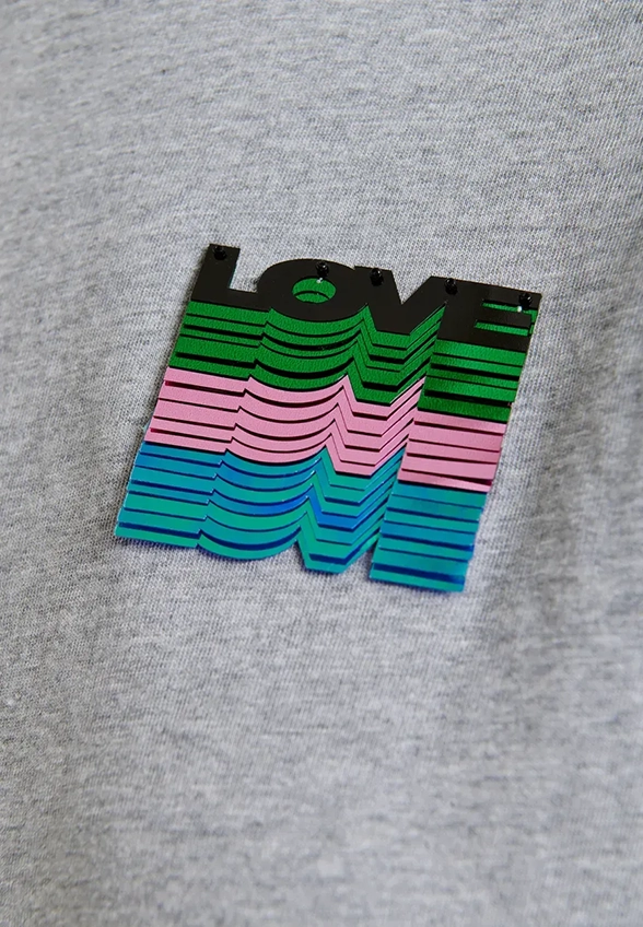 T-SHIRT Z CEKINOWYM HAFTEM SZARY